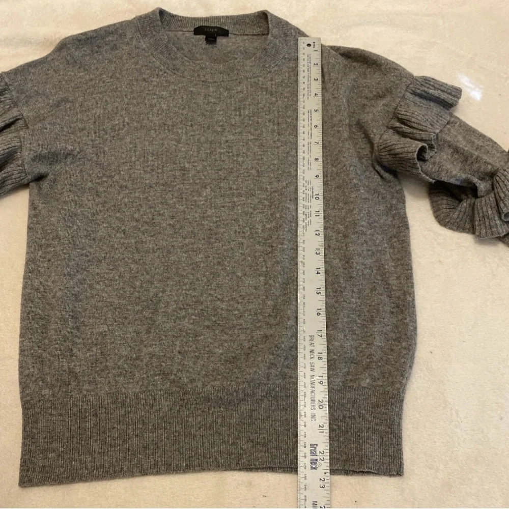 J. Crew Gray Ruffle Sleeve Sweater
